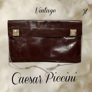 Vintage CAESAR PICCINI Brown Italian Leather Envelope Style  Shoulder Bag Clutch